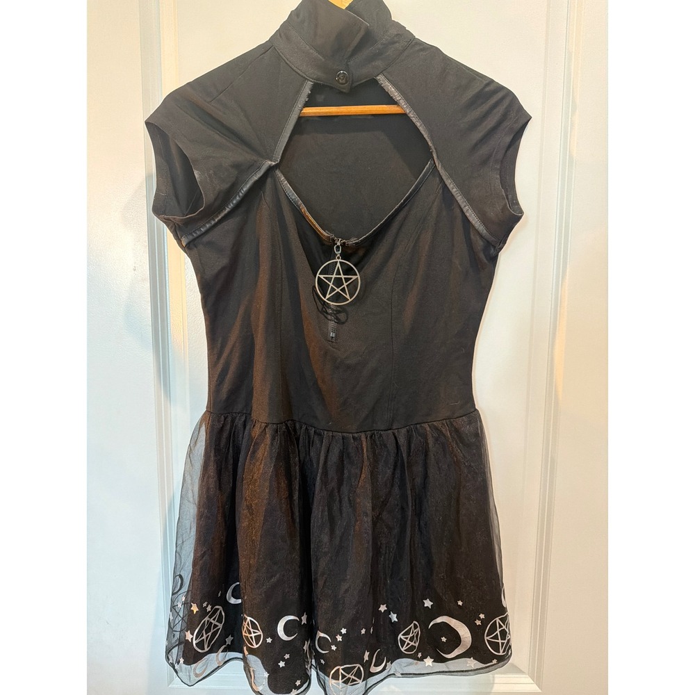 Spirit Halloween Gothic Pentagram Moon Star Tulle Mini Dress Black Medium
